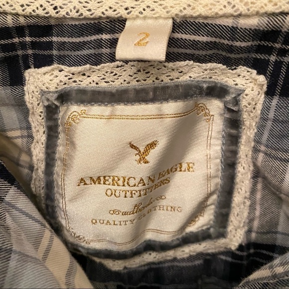 AMERICAN EAGLE Blue Plaid Button Top Size 2 - Picture 5 of 7